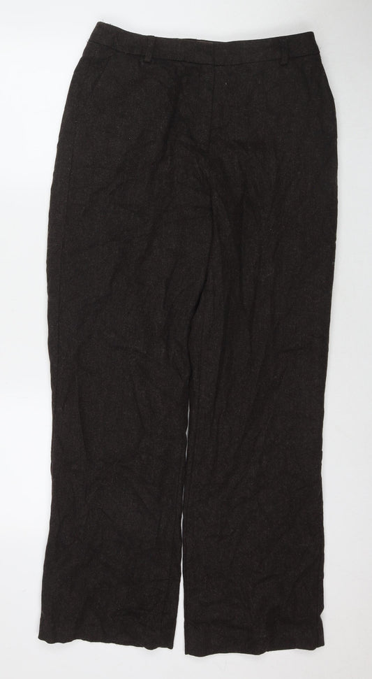 Marks and Spencer Womens Brown Wool Trousers Size 14 L30 in Regular Zip