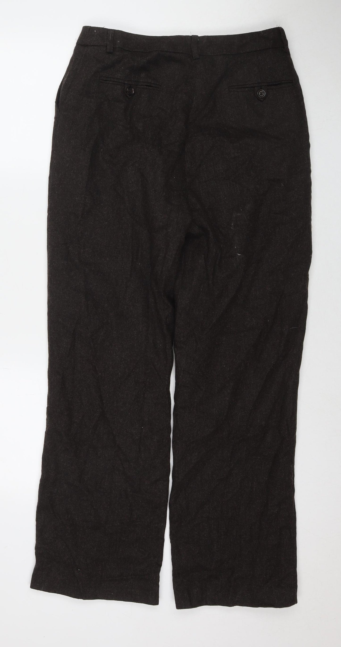 Marks and Spencer Womens Brown Wool Trousers Size 14 L30 in Regular Zip