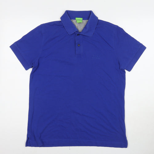 HUGO BOSS Mens Blue Cotton T-Shirt Size M Collared