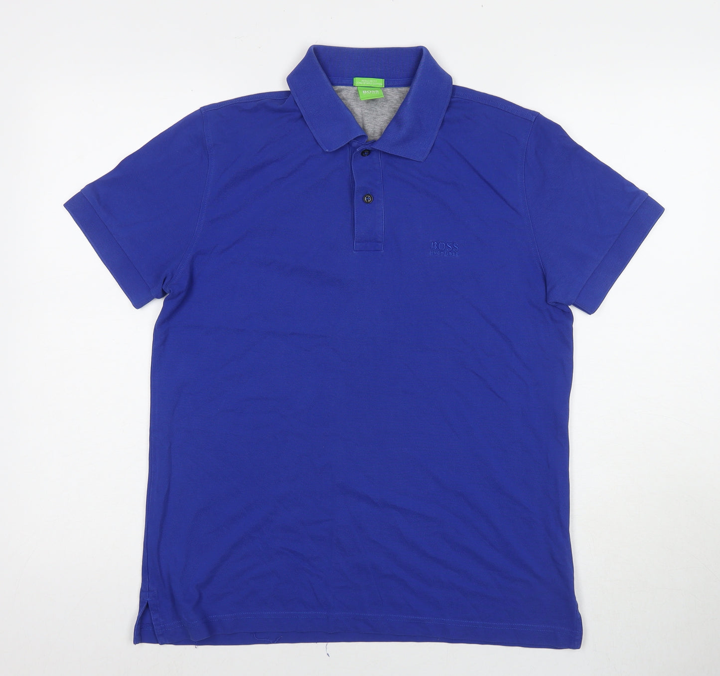 HUGO BOSS Mens Blue Cotton T-Shirt Size M Collared