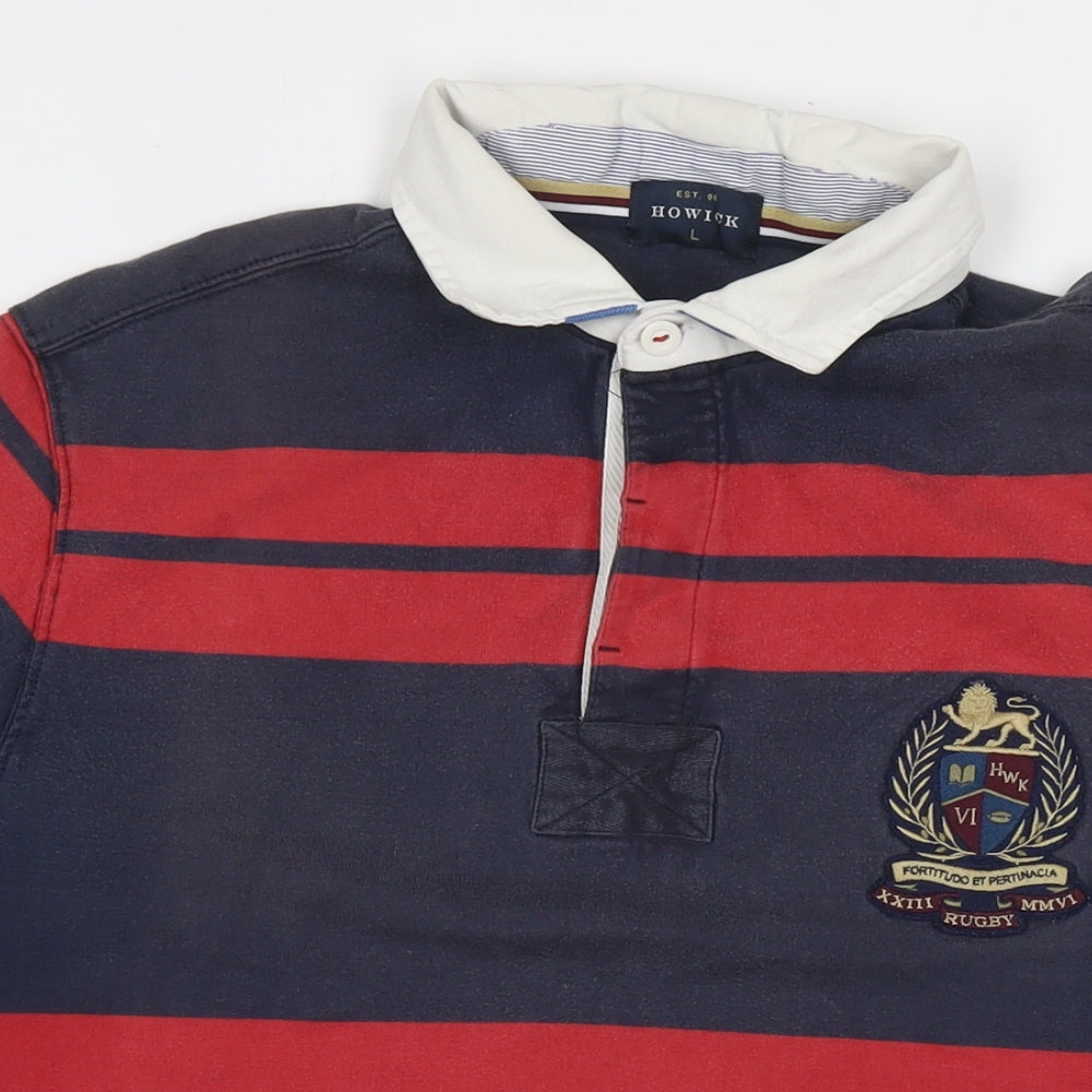 Howick Mens Blue Striped Cotton Polo Size L Collared Pullover