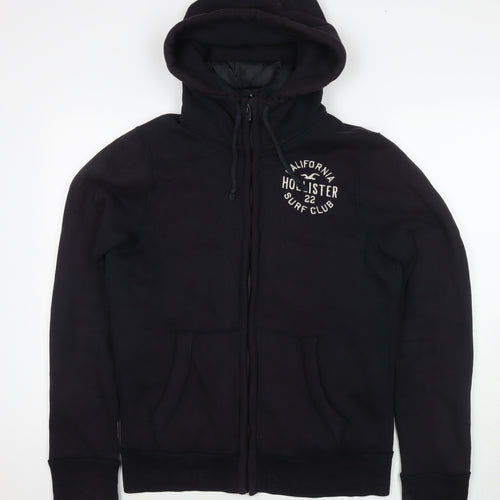 Hollister Mens Black Cotton Full Zip Hoodie Size S - Logo Detachable Lining