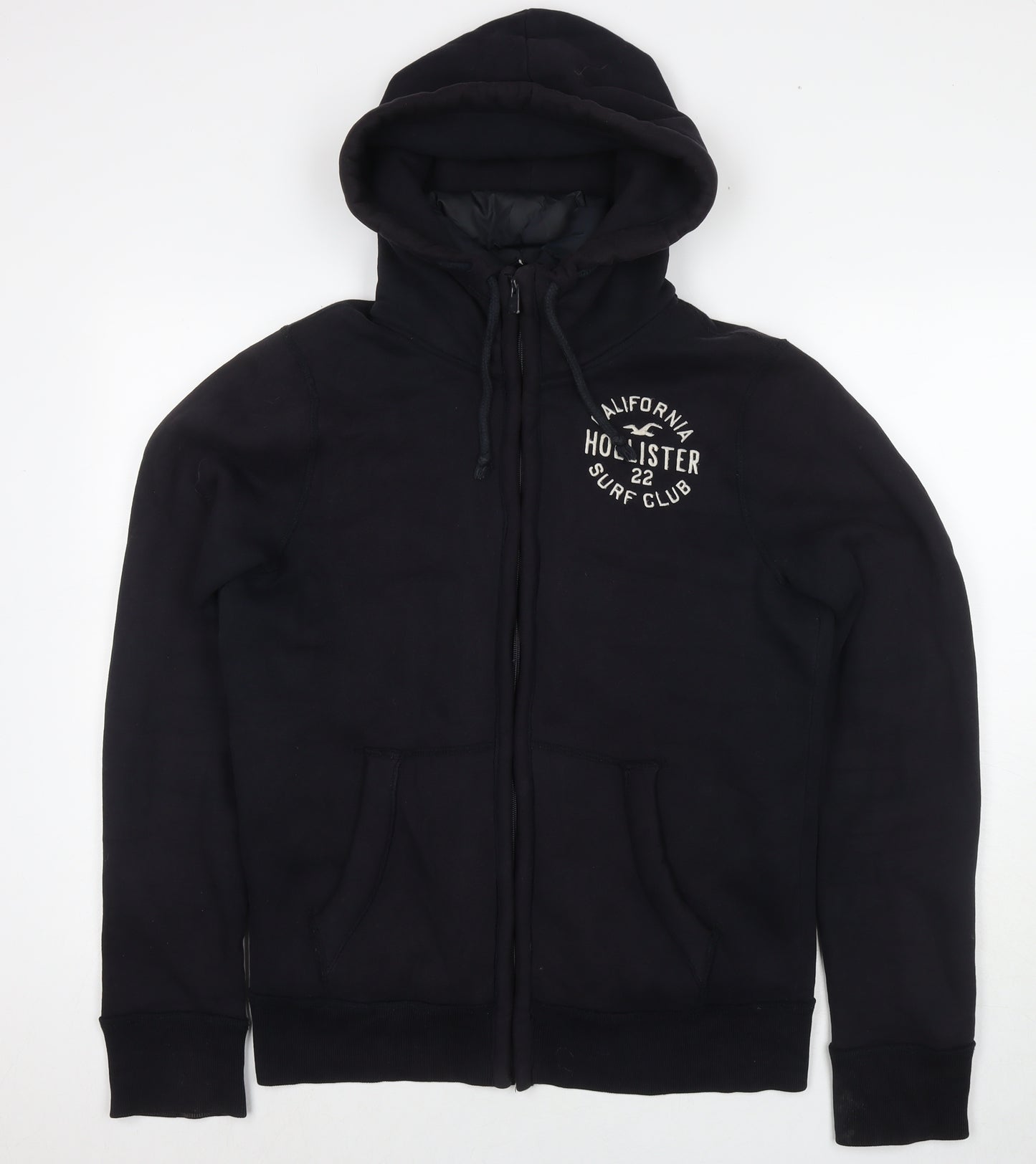 Hollister Mens Black Cotton Full Zip Hoodie Size S - Logo Detachable Lining