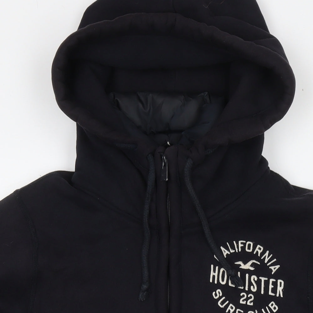 Hollister Mens Black Cotton Full Zip Hoodie Size S - Logo Detachable Lining