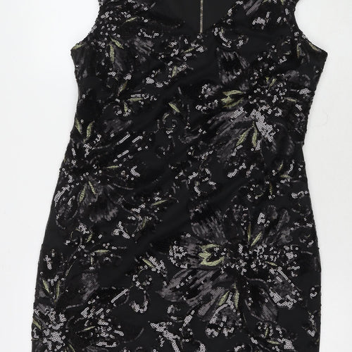 KOKO Womens Black Polyester A-Line Size 16 V-Neck Zip - Sequin Detail