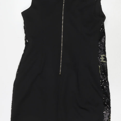 KOKO Womens Black Polyester A-Line Size 16 V-Neck Zip - Sequin Detail