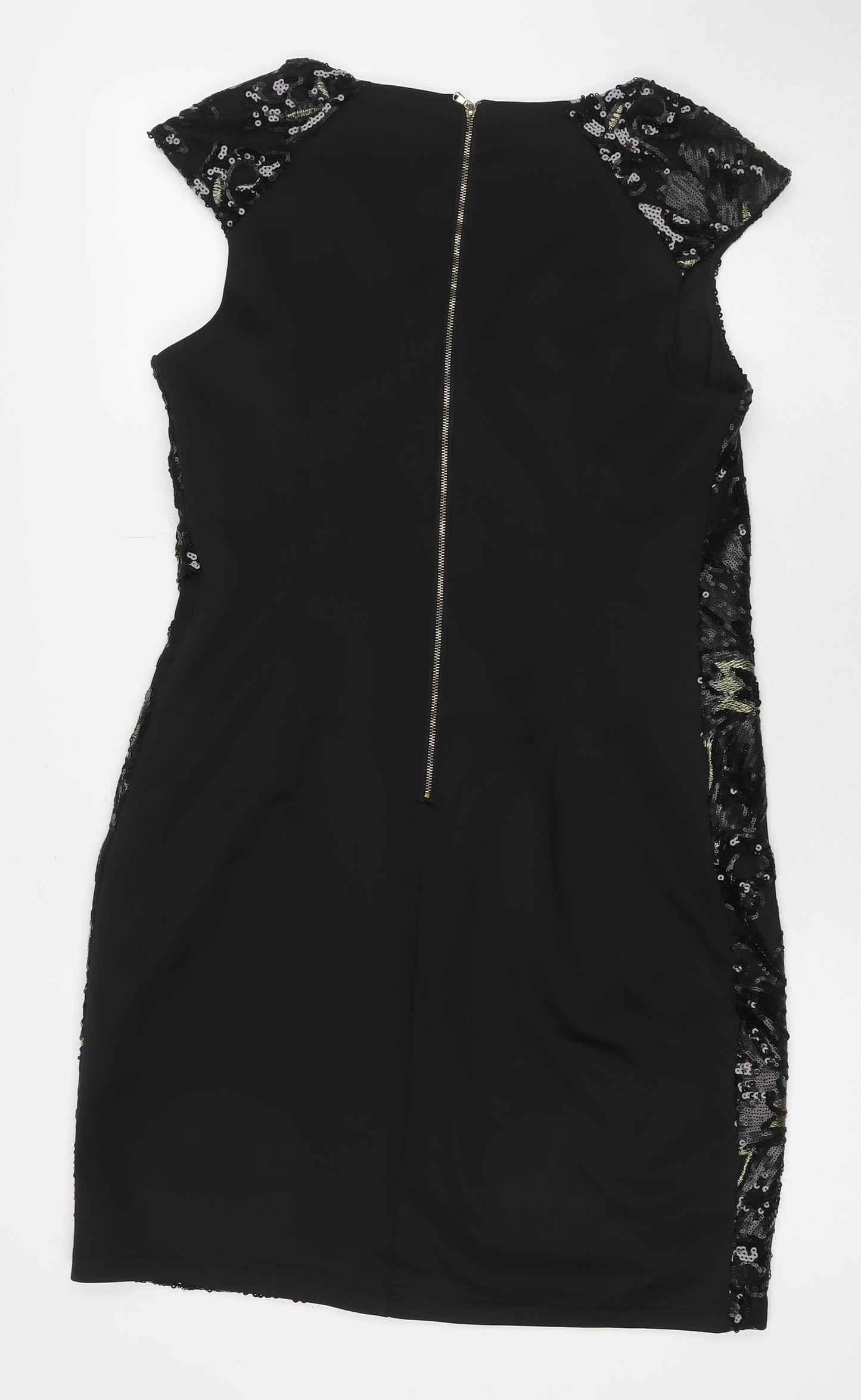 KOKO Womens Black Polyester A-Line Size 16 V-Neck Zip - Sequin Detail