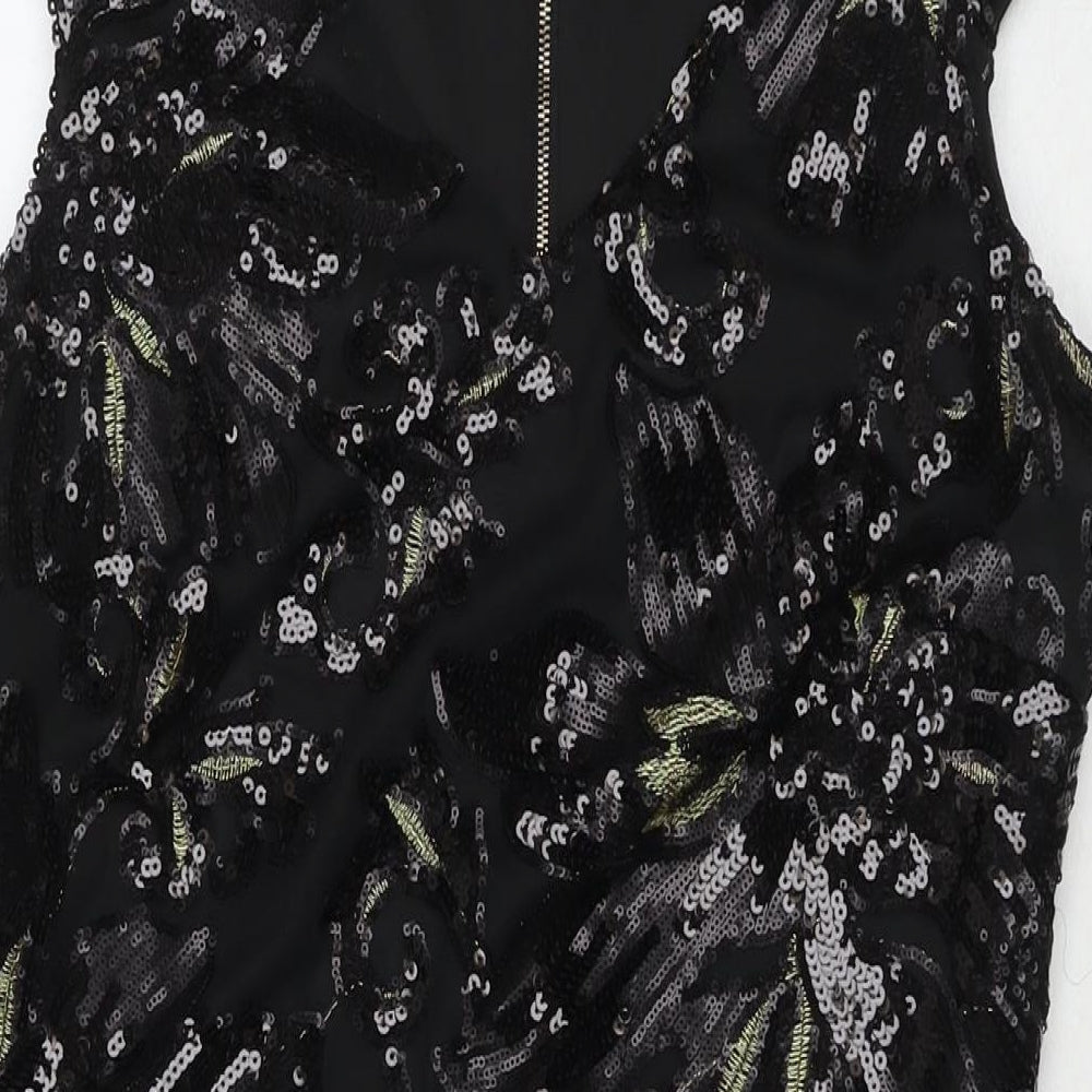 KOKO Womens Black Polyester A-Line Size 16 V-Neck Zip - Sequin Detail