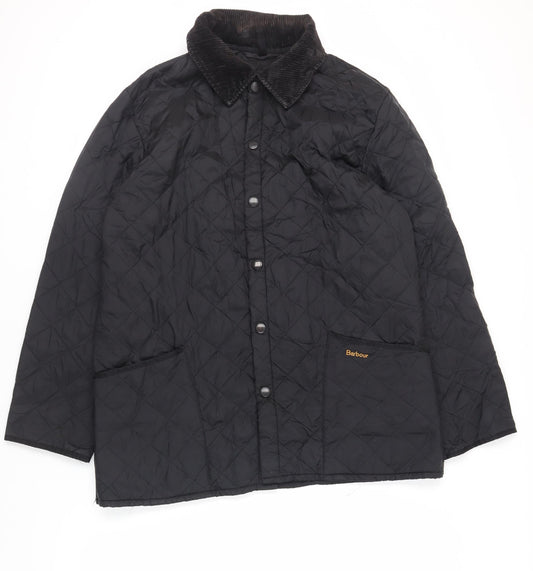 Barbour Mens Black Quilted Jacket Size L Snap - Logo