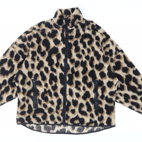 Monki Womens Brown Animal Print Jacket Size M Zip - Zipped Pockets