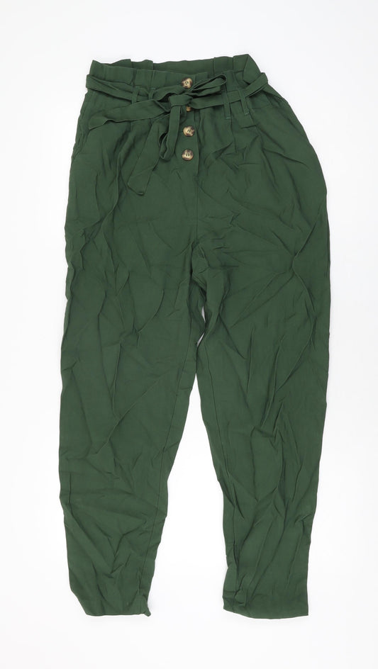 Very Womens Green Viscose Trousers Size 14 L27 in Regular Button