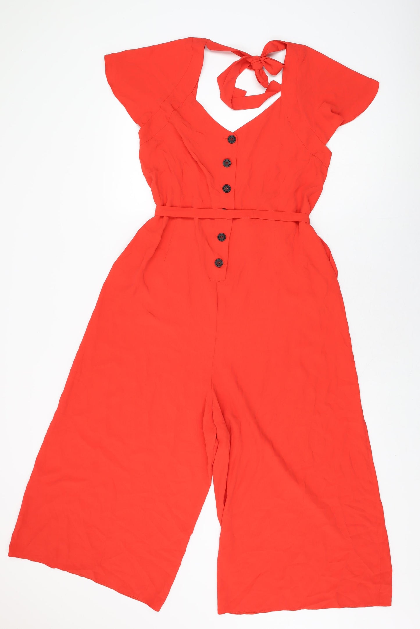 ASOS Womens Red Polyester Jumpsuit One-Piece Size 12 L19 in Button