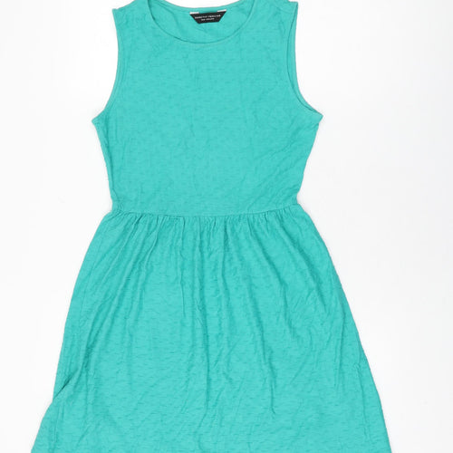 Dorothy Perkins Womens Green Cotton Skater Dress Size 10 Round Neck Pullover