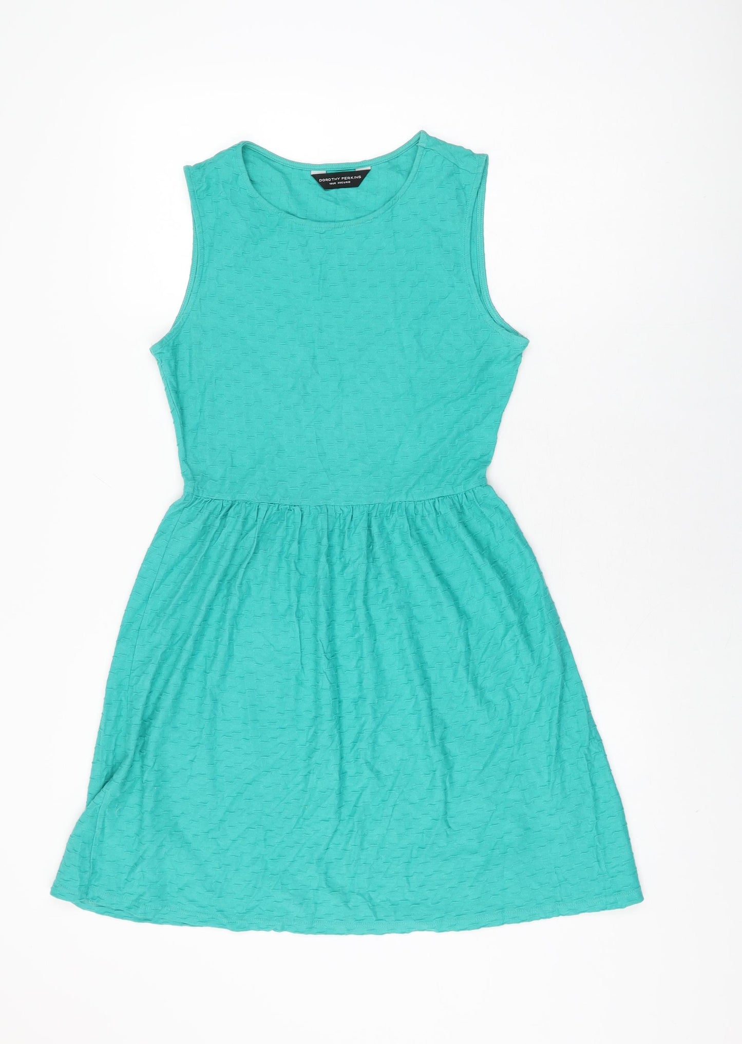 Dorothy Perkins Womens Green Cotton Skater Dress Size 10 Round Neck Pullover