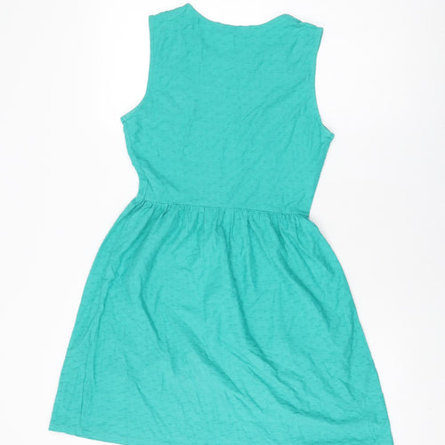 Dorothy Perkins Womens Green Cotton Skater Dress Size 10 Round Neck Pullover