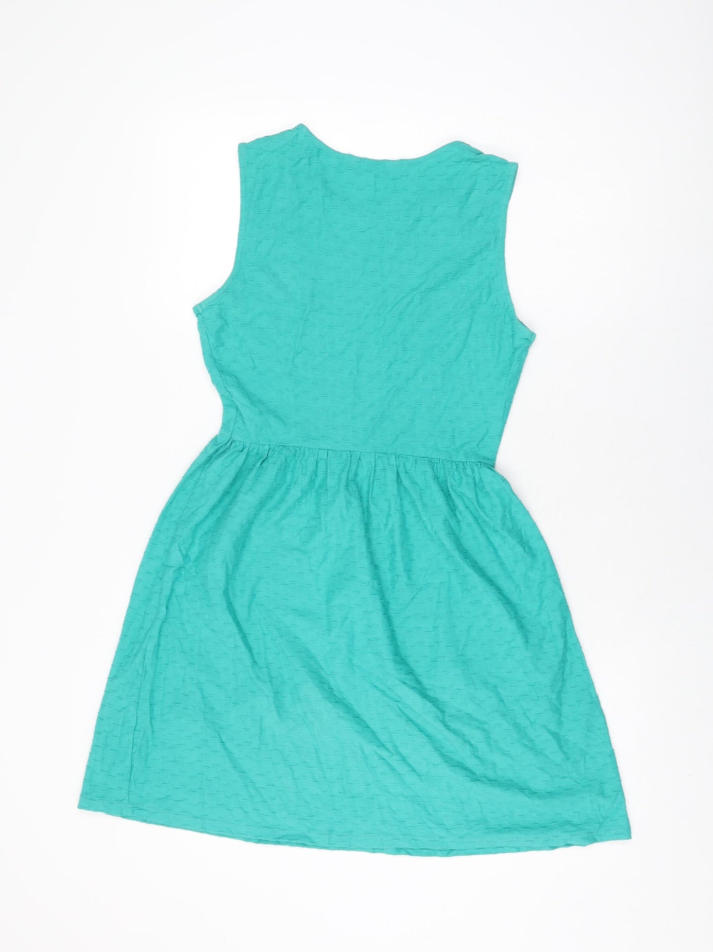 Dorothy Perkins Womens Green Cotton Skater Dress Size 10 Round Neck Pullover