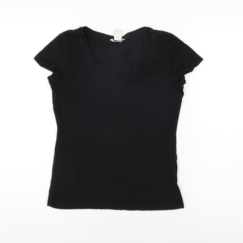 H&M Womens Black Cotton Basic T-Shirt Size S Round Neck