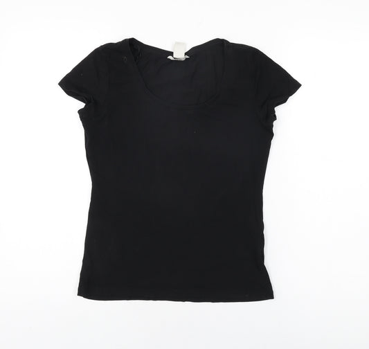 H&M Womens Black Cotton Basic T-Shirt Size S Round Neck