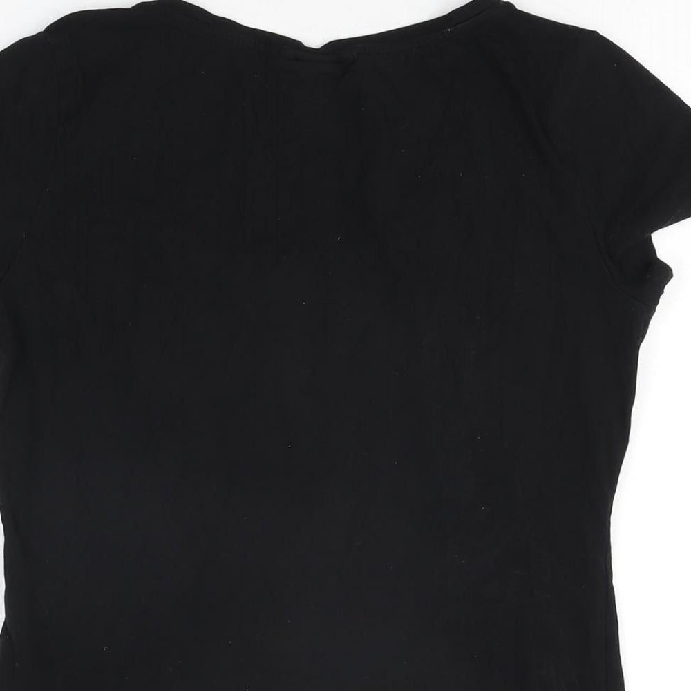 H&M Womens Black Cotton Basic T-Shirt Size S Round Neck