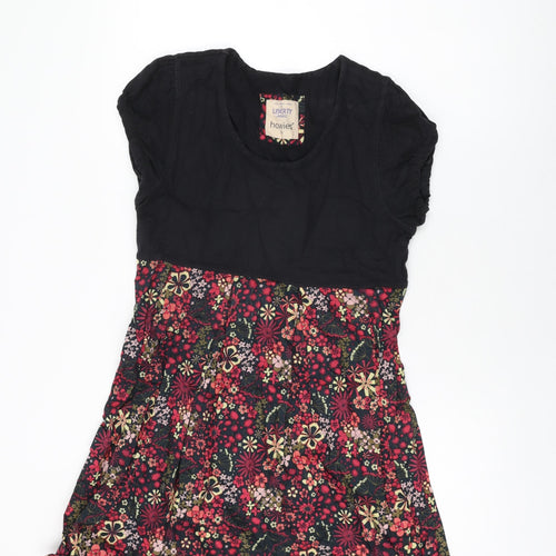 Howies Womens Black Floral Cotton Skater Dress Size 10 Scoop Neck Pullover