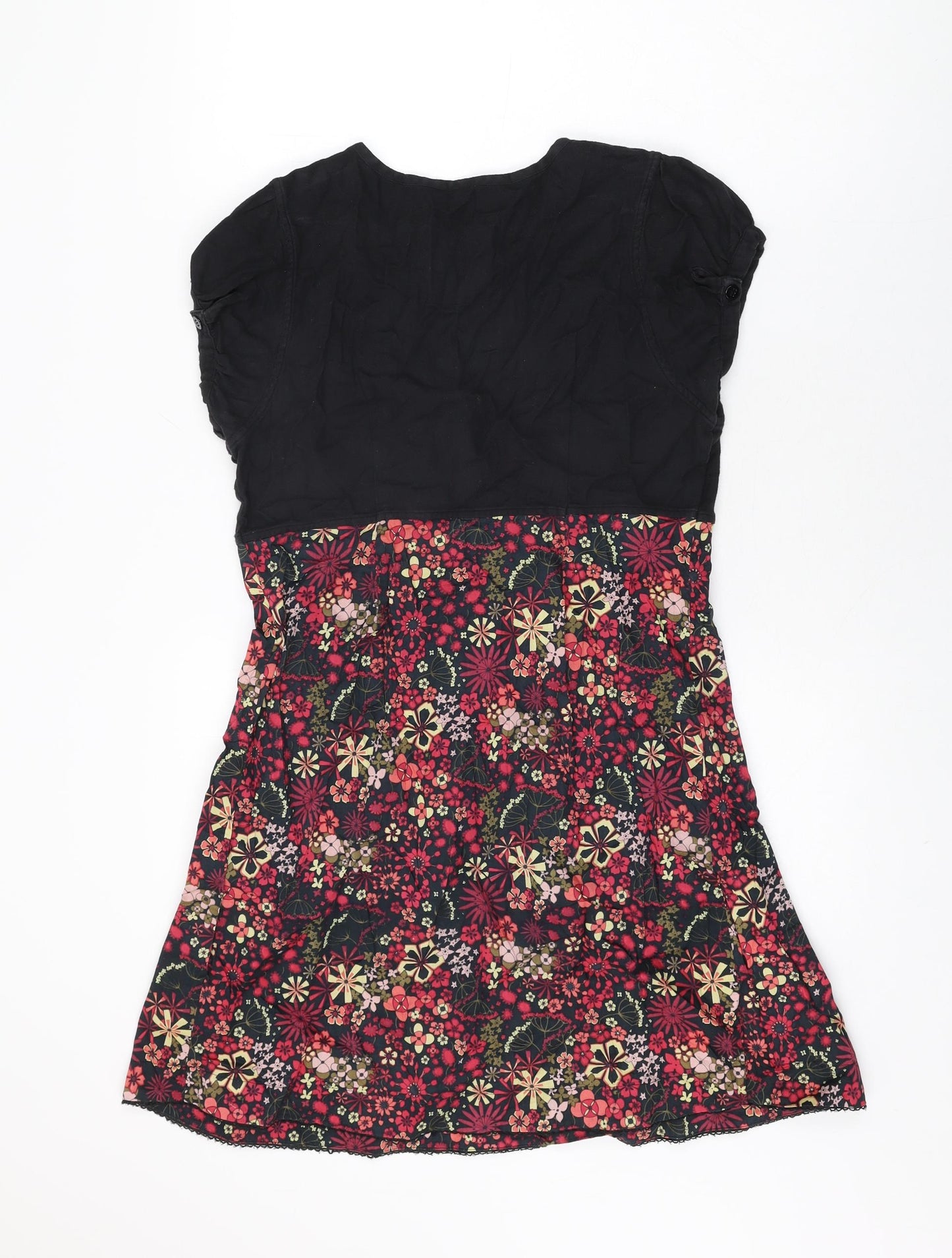 Howies Womens Black Floral Cotton Skater Dress Size 10 Scoop Neck Pullover