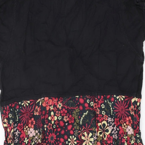 Howies Womens Black Floral Cotton Skater Dress Size 10 Scoop Neck Pullover