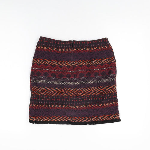 New Look Womens Multicoloured Geometric Cotton Mini Skirt Size 10 Zip