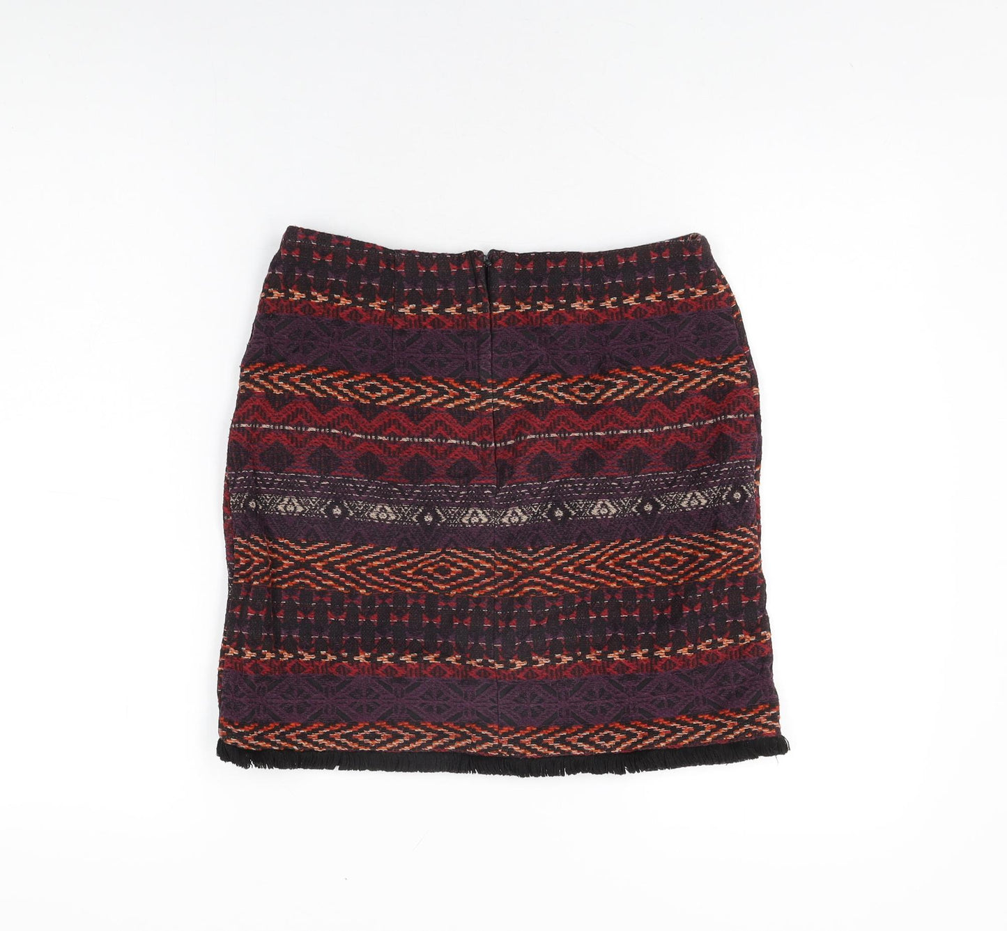 New Look Womens Multicoloured Geometric Cotton Mini Skirt Size 10 Zip