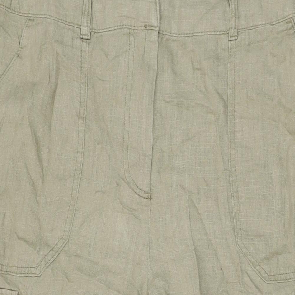 NEXT Womens Beige Linen Trousers Size 16 L26 in Regular Zip