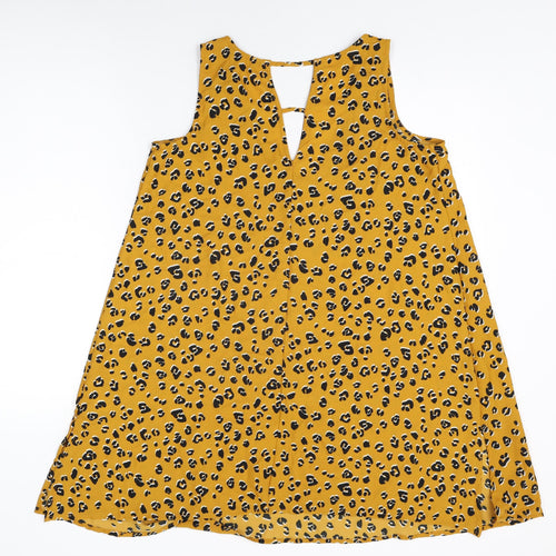 Love Yours Womens Yellow Animal Print Polyester Basic T-Shirt Size 16 V-Neck