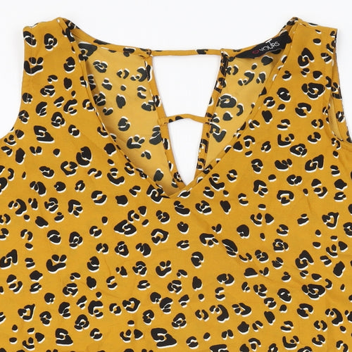 Love Yours Womens Yellow Animal Print Polyester Basic T-Shirt Size 16 V-Neck