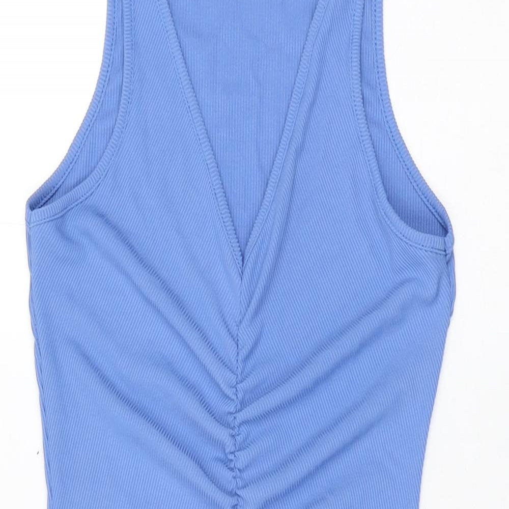 PRETTYLITTLETHING Womens Blue Polyester Bodycon Size 10 V-Neck Pullover