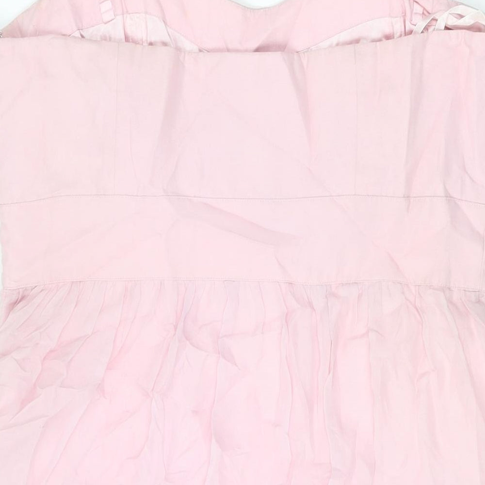 Coast Womens Pink Silk Skater Dress Size 16 Off the Shoulder Zip