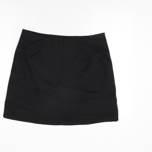 Monki Womens Black Polyester A-Line Skirt Size 16 Zip