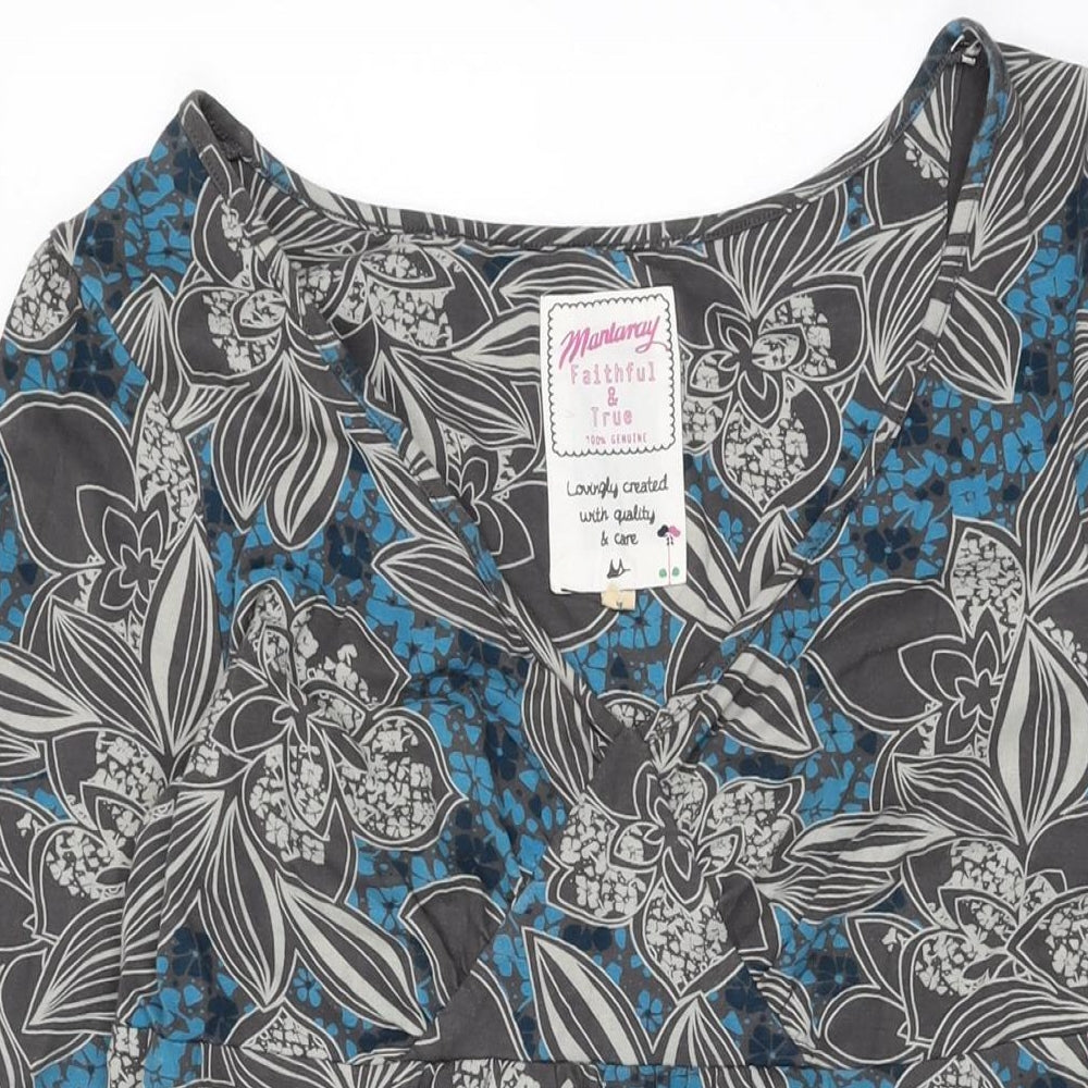 Mantaray Womens Grey Floral Cotton Shift Size 14 V-Neck Pullover