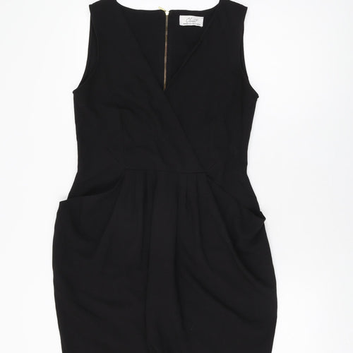 Closet Womens Black Polyester Bodycon Size 14 V-Neck Zip