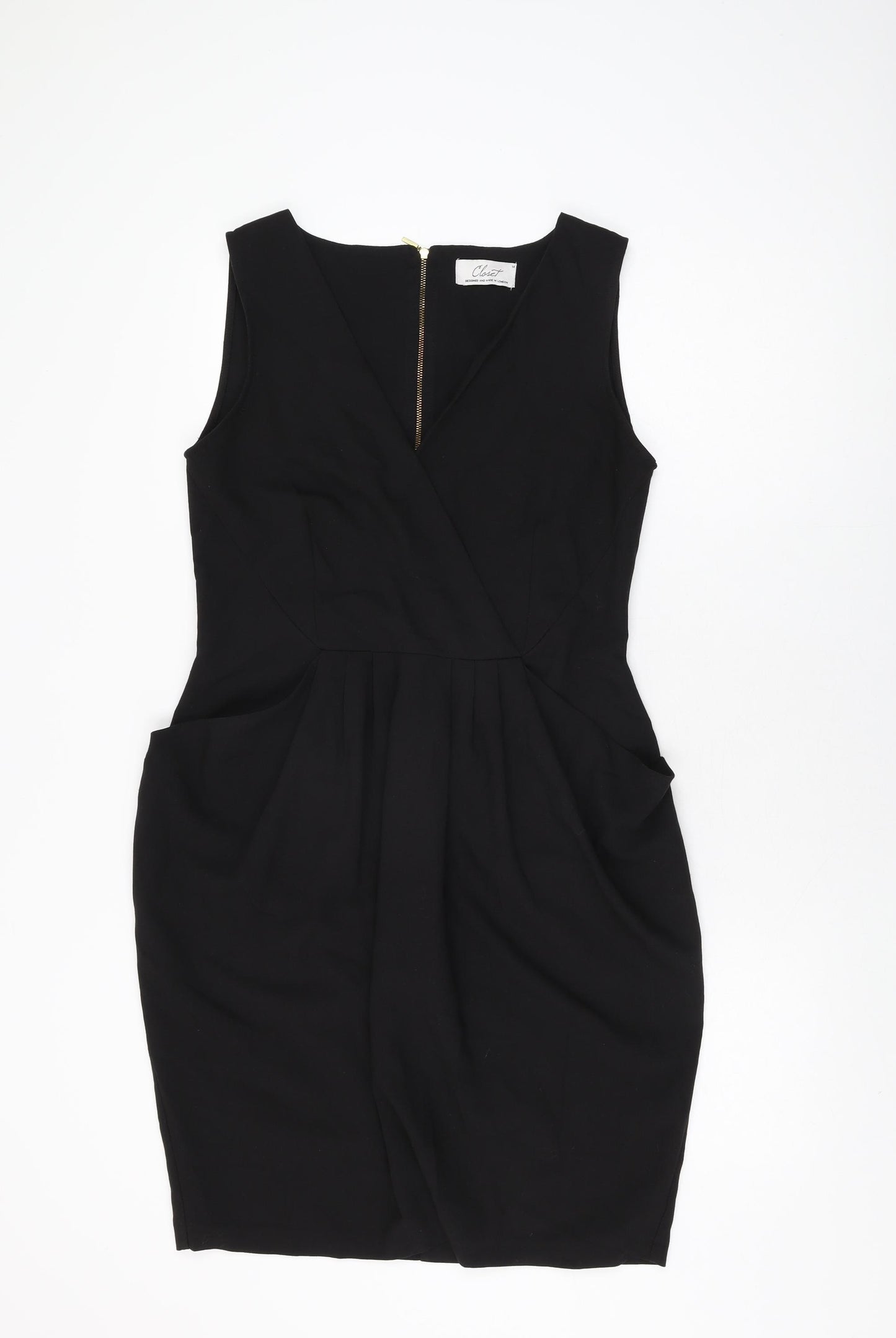 Closet Womens Black Polyester Bodycon Size 14 V-Neck Zip