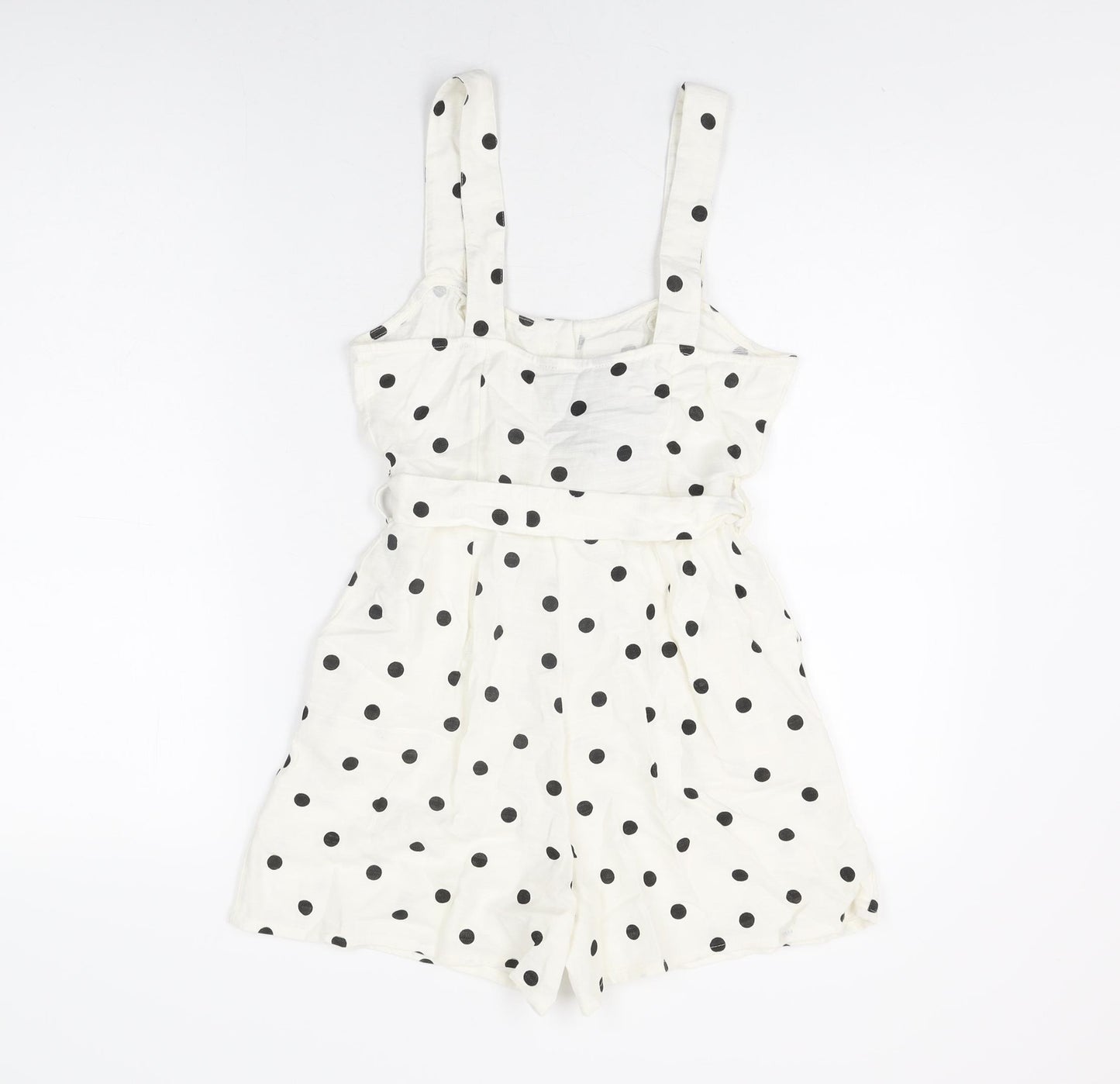 New Look Womens White Polka Dot Cotton Playsuit One-Piece Size 6 L3 in Button