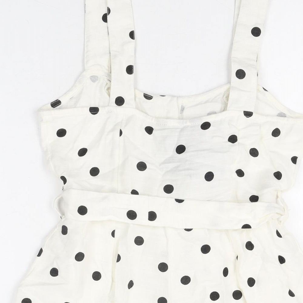 New Look Womens White Polka Dot Cotton Playsuit One-Piece Size 6 L3 in Button