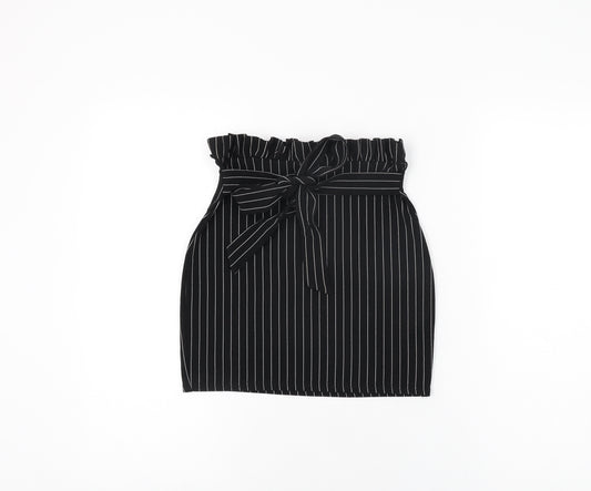 PRETTYLITTLETHING Womens Black Striped Polyester Mini Skirt Size 8