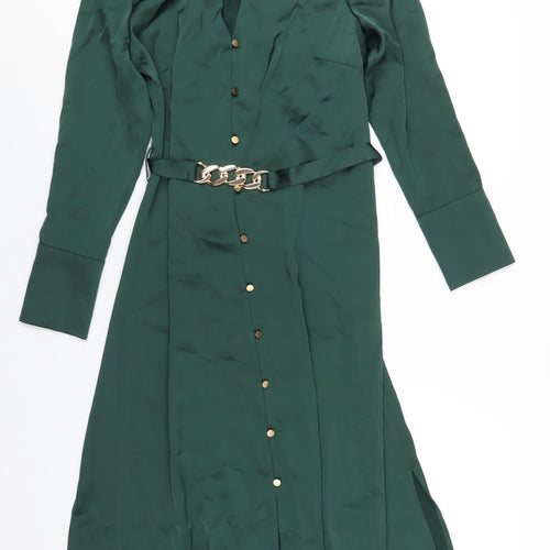 Sosandar Womens Green Polyester Shirt Dress Size 10 Collared Button