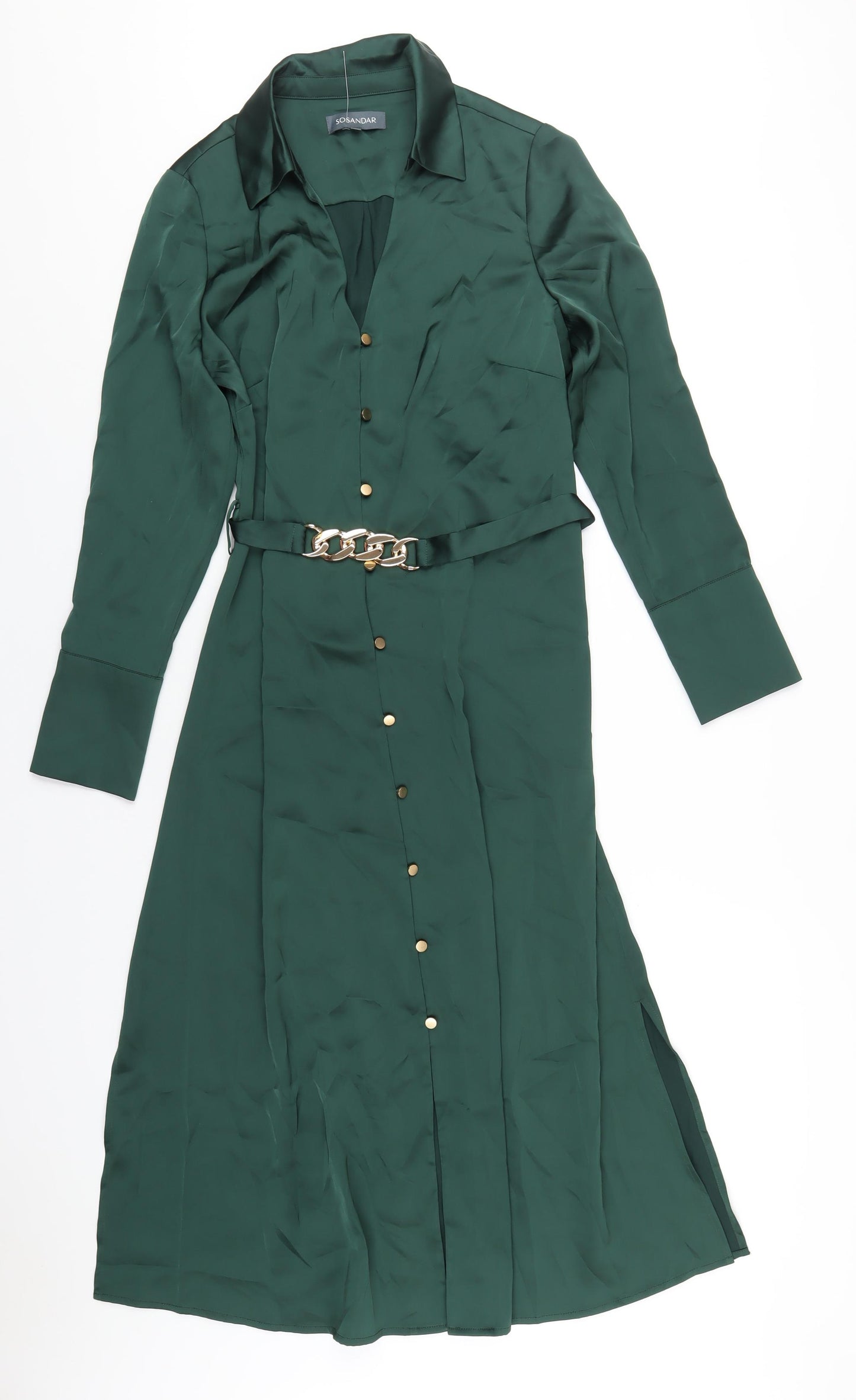 Sosandar Womens Green Polyester Shirt Dress Size 10 Collared Button