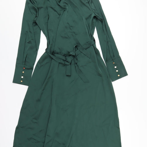 Sosandar Womens Green Polyester Shirt Dress Size 10 Collared Button