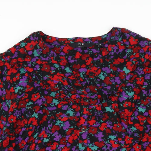 EWM Womens Multicoloured Floral Viscose Basic T-Shirt Size 14 V-Neck