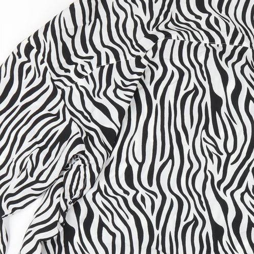 PRETTYLITTLETHING Womens White Animal Print Polyester Shirt Dress Size 12 Collared Button - Zebra Print