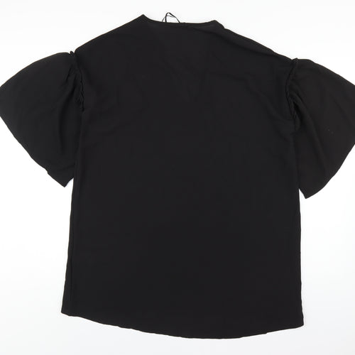 Yours Womens Black Polyester Basic T-Shirt Size 16 V-Neck