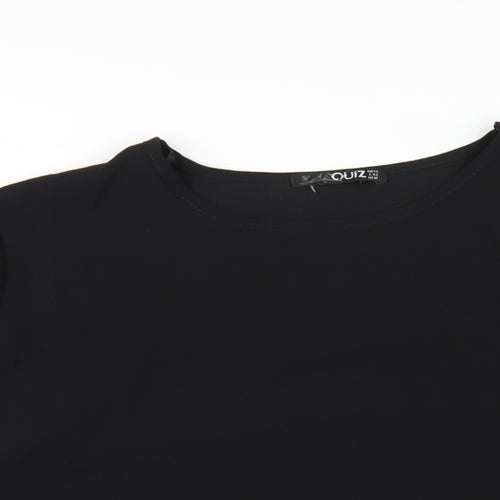 Quiz Womens Black Polyester Basic T-Shirt Size 14 Round Neck