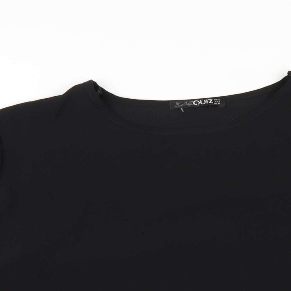 Quiz Womens Black Polyester Basic T-Shirt Size 14 Round Neck