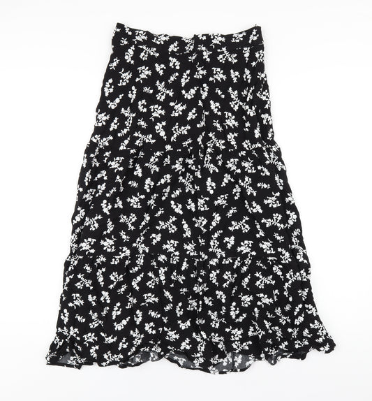 Marks and Spencer Womens Black Floral Viscose A-Line Skirt Size 10 Zip