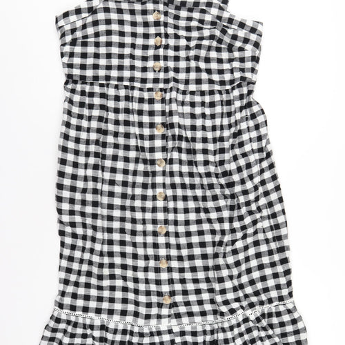 Marks and Spencer Womens Black Check Cotton A-Line Size 16 Square Neck Button